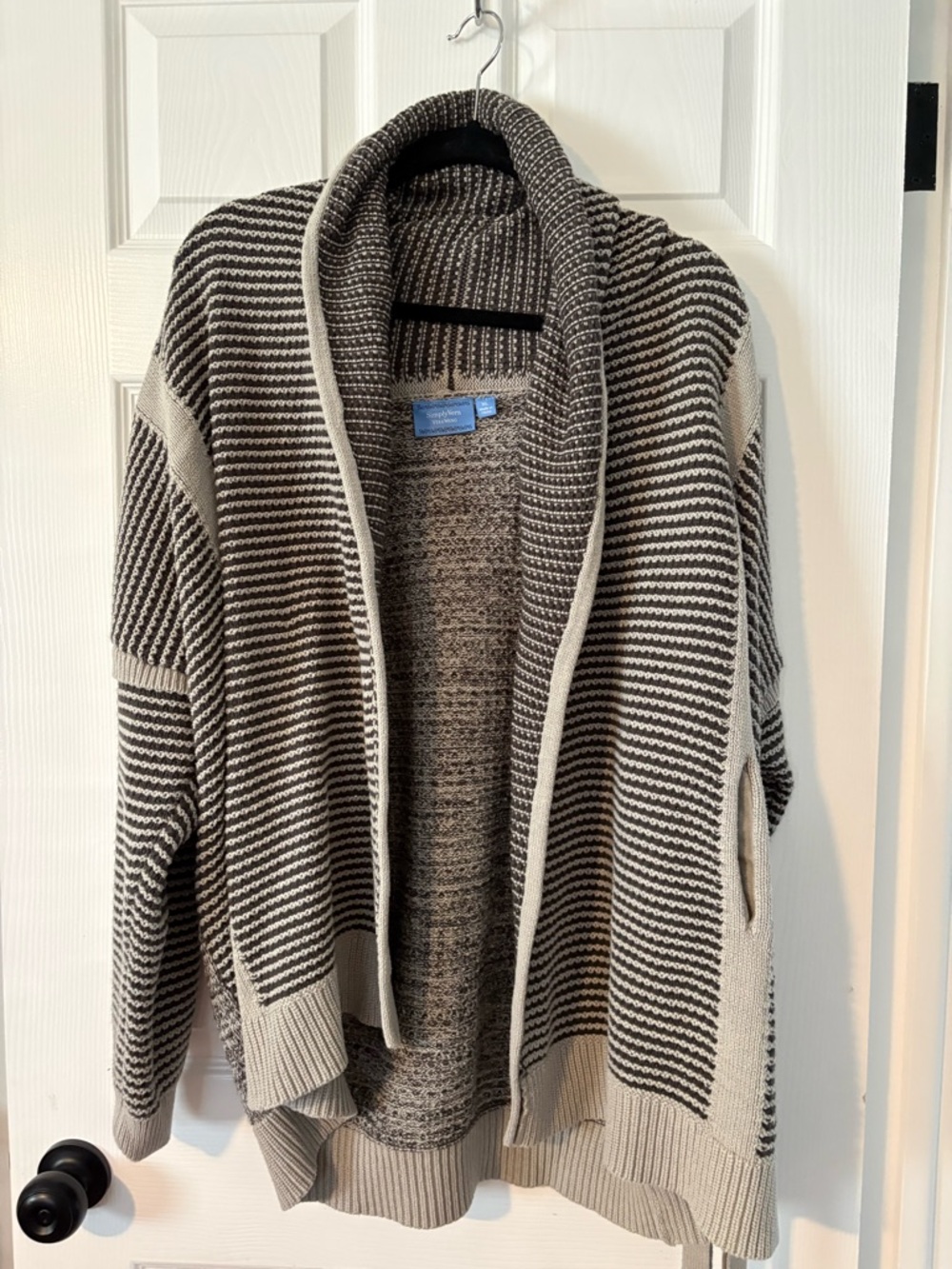 Simply Vera Vera Wang Black & Cream Striped Knit Cardigan